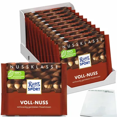 Produktbild von Ritter Sport Nussklasse Voll-Nuss VPE (10x100g Packung) + usy Block