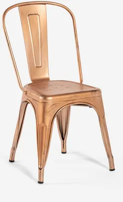 A single copper-colored metal chair is shown against a white background.