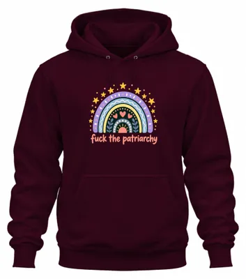 Imagen del producto de Sudadera con capucha "Fuck the Patriarchy", estilo bohemio, diseño llamativo, con sarcasmo, color burdeos, talla M
