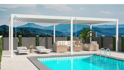 Immagine prodotto di Pergola Weide Deluxe Plus interamente in alluminio 4x8 m con tetto a lamelle, autoportante, bianca
