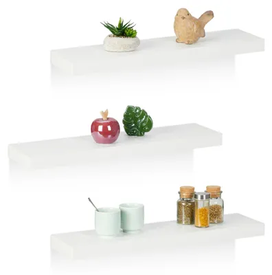 Produktbild von Relaxdays Wandregal, 3er Set, BxT: 60 x 15 cm, Dekoregal Wand, MDF, modernes Design, Schweberegal, Regalbrett, weiß