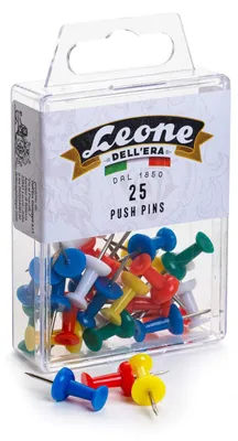 Zdjęcie produktu dla Pinezki kartograficzne Leone Dell'Era z kolorowymi główkami – 25 sztuk