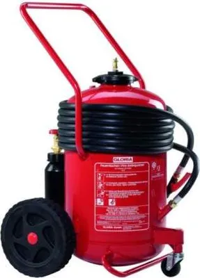 Produktbild von Gloria SKK 50/5 – Fahrbarer AB Schaum Auflade-Feuerlöscher mit 5 Meter Schlauch, EN 1866, einsetzbar an elektrischen Anlagen, 50 LE, 50l