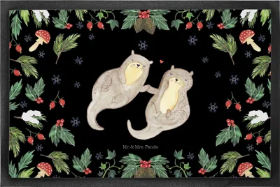 Produktbild von Mr. & Mrs. Panda Bodenvorleger Otter Glühweinstand 50 x 75 cm - Schwarz - Geschenk, Schmutzmatte, Schmutzfangmatte, Weihnachten, Fussmatte, fußmatte, flurmatte