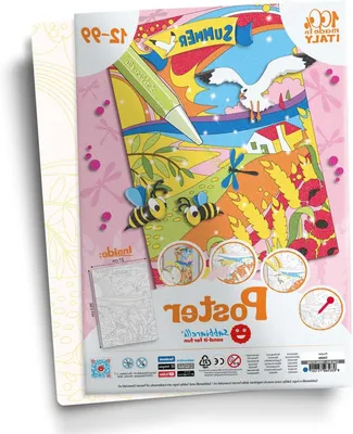 Productafbeelding van Kleur Poster - Zomerlandschap Tekening - Kleurplezier - Zelfklevend Papier - 26x40cm - Multi