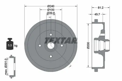 Produktbild von 2x TEXTAR 94006700 Bremstrommel Hinterachse