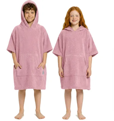 Produktbild von CalmyBEACH Frottee Badeponcho Kinder Bademantel  - Altrose 10-13 Jahre 100% Baumwolle