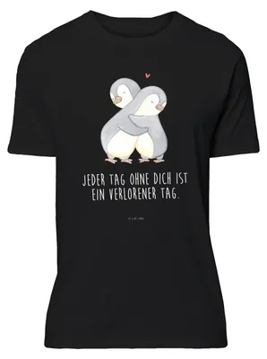Produktbild von Mr. & Mrs. Panda Größe S T-Shirt Pinguine Kuscheln - Schwarz - Geschenk, Valentinstag, Jersey-Shirt, Freund, für Frauen, Hochzeitstag, oberteil, Jahrestag, Freundin