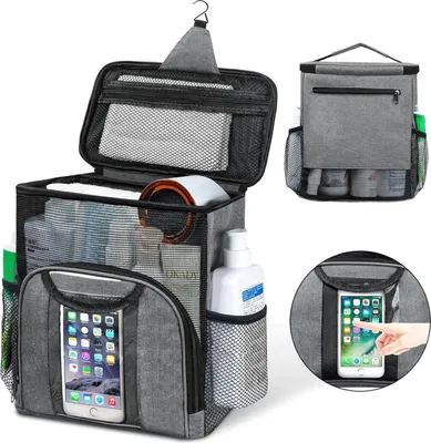 Produktbild von Tragbare Dusche Caddy Schlafsaal(Grau)große Kapazität Dusche Caddy Tote Tasche, schnell trocknende hängende Kulturtasche für Bad Camping Travel