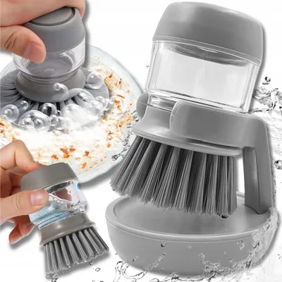 Zdjęcie produktu dla OMNA | Szczotka do mycia naczyń z dozownikiem mydła - Szara/grafitowa - Higieniczna - Ergonomiczna i praktyczna