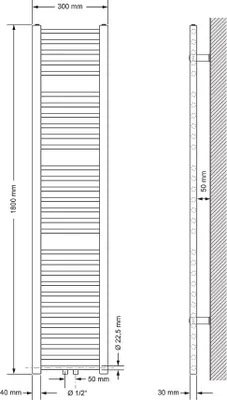 Produktbild von LuxeBath Badheizkörper Sahara 300x1800 mm Weiß gerade mit Mittelanschluss Heizkörper Handtuchwärmer Handtuchtrockner Handtuchheizkörper ohne Heizstab