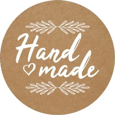 Produktbild von 48 Stück hochwertige Etiketten Aufkleber "Hand Made" rund mit hoher Klebekraft 4cm matt
