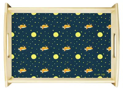 Produktbild von Mr. & Mrs. Panda Tablett Fuchs Sterne - Blau - Geschenk, Füchse, Dekotablett, Sternengucker, Holztablett, Deko, Romantik, Sofa, Mond, Servier