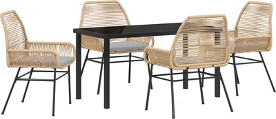 Produktbild von Möbel 5-teiliges Garten-Esszimmer-Set mit Kissen Braun Poly-Rattan - Gartenstühle 3380878