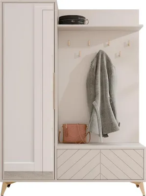 Produktbild von MIRJAN24 Garderoben-Set Xylix 1D1K, Garderobe mit eins Drehtüren + Spiegel mit Kleiderhaken (Farbe: Sandbeige)