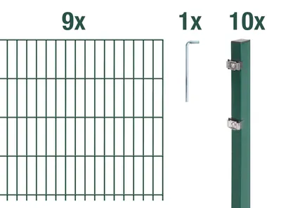 Immagine prodotto di Alberts 672003 Recinzione a doppio picchetto come set completo di 20 pezzi, plastificato, verde, altezza 103 cm, lunghezza 22,5 m