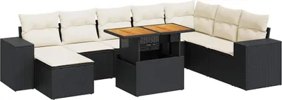 Immagine prodotto di vidaXL Set di divani da giardino da 9 pezzi con cuscini in polirattan nero