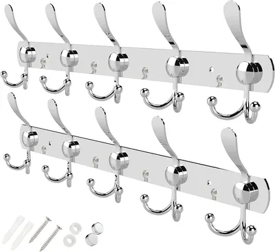 Image de Crochets muraux pour vestiaire – Portemanteaux muraux en acier inoxydable (lot de 2), crochets robustes, crochets muraux, portemanteaux muraux, barre à crochets (couleur argent)