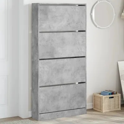 Obrázok produktu pre Skriňa na topánky so 4 chlopňami betónová sivá 80x21x163,5 cm