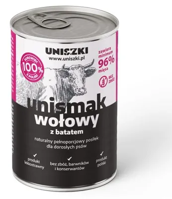Obrázek produktu pro Uniszki Unismak 400g – bezobilné mokré krmivo pro psy s hovězím masem a batáty