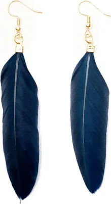 Produktbild von Feder Ohrringe Miniblings Hänger Federn Vogelfeder Boho Hippie dunkel blau
