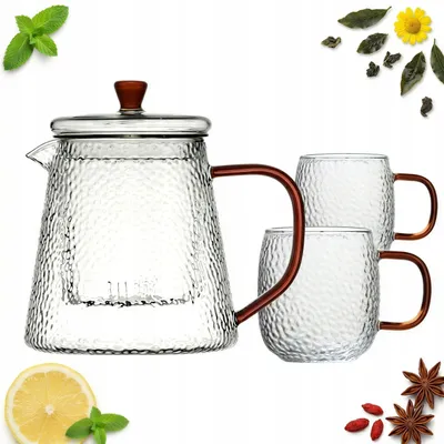 Produktbild von Sokomedica Glaskanne mit Infuser & Gläser, Bernsteinhenkel, 1L