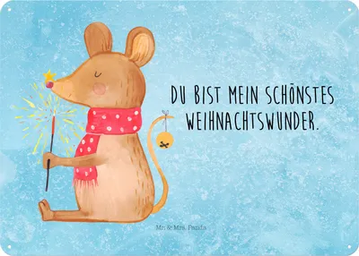 Produktbild von Mr. & Mrs. Panda Schild Maus Weihnachten DIN A3 - Eisblau - Geschenk, Türschild, Frohe, Wandbild, wandtafel, Weihnachtsgruß, Mäuschen, Retro Blechschild, Metall, tafel