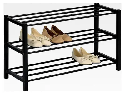 Produktbild von Schuhregal NAVAN Metall Schwarz, stabile Schuhbank mit 3 Ablagen, platzsparende Schuhkommode, geeignet für offenes Schuhregal, Schuhständer, Schuhregale