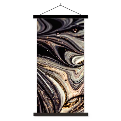 Produktbild von MuchoWow® Textilposter Marmoroptik - Schwarz - Gold - Weiß - Glitter - Marmor 40x80 cm mit schwarzem Rahmen - Wandemalerei