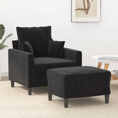 Produktbild von Schwarzer Sessel mit Hocker, 60 cm, Samt, Möbel, Sofas, 19.05 kg