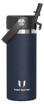 Produktbild von Sparrow Kinder Trinkflasche Edelstahl 500ml Thermosflasche mit Strohhalm