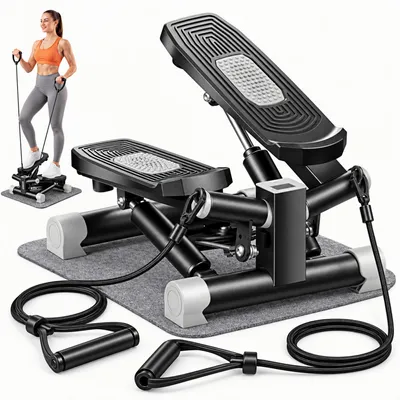 Imagen del producto de Mini stepper 3 en 1 con bandas de resistencia, stepper giratorio y elíptica, funcionamiento silencioso (menos de 25 dB), pantalla LCD, capacidad de hasta 200 kg, ideal para uso doméstico