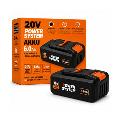 Image de Batterie 20 V 6,0 Ah compatible avec le Worx PowerShare WA3639 – Batterie Li-Ion haute performance avec indicateur LED – Batterie de rechange pour les outils électriques Worx 20 V