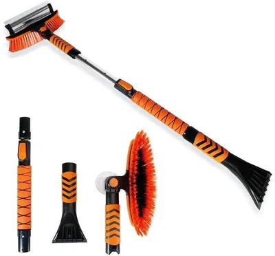 Image de Brosse à neige et grattoir à glace Unyqoos®, télescopique 87–110 cm – tête pivotante à 270°, manche ergonomique en mousse, tige en aluminium, multifonction