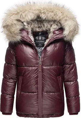 Produktbild von Navahoo Tikunaa Damen Vegane Winter Steppjacke mit Kapuze und Kunstfellbesatz, Parka, Winterjacke Wine Gr. 40 - L