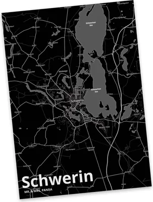 Produktbild von Mr. & Mrs. Panda Postkarte Schwerin - Geschenk, Stadt, bildkarte, Postkarten, Grußkarte, Fotokarte, Ansichtskarte, Dorf Karte Landkarte Map Stadtplan