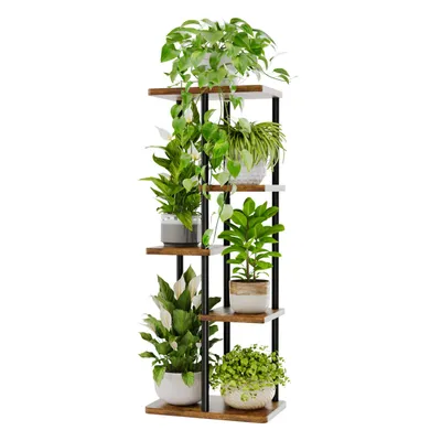 Produktbild von Bamworld Pflanzenregal Innen Außen Blumenständer Pflanzenständer Blumenschelf Metall 5 Stufen Braun Blumentopf Außen Dekoration Wohnzimmer Balkon