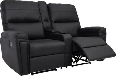 Produktbild von 2er Kinosessel MCW-K17, Relaxsessel Fernsehsessel Sofa, Nosagfederung Getränkehalter Fach  Kunstleder schwarz