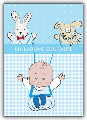 Produktbild von 4x Tolle Einladungskarte zur Taufe (Mädchen) mit Baby und Stofftieren