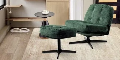 Produktbild von J&R Cord Loungesessel - Sessel - Relaxsessel - Drehsessel - Dicke Kissen - Mit Fußhocker - Grün