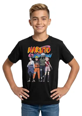 Produktbild von Spreadshirt Naruto Shippuden Sasuke, Naruto, Kakashi & Sakura Teenager T-Shirt, 134/146 (9-11 Jahre), Schwarz