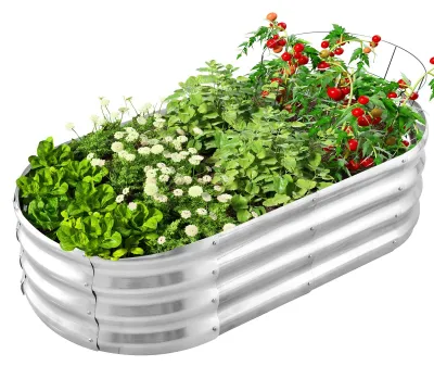 Produktbild von Garten Pflanzbeet - Ovales Metall Hochbeet klein - Pflanzkasten - Offener Boden - Für Blumen und Gemüse - Größe S