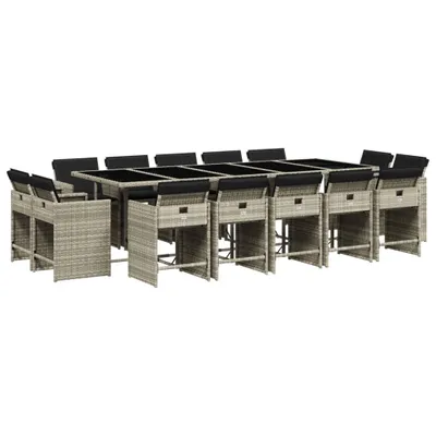 Produktbild von vidaXL 15-tlg. Garten-Essgruppe mit Kissen Hellgrau Poly Rattan