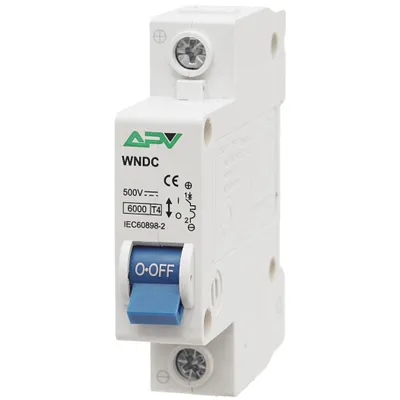 A single pole circuit breaker, also known as a miniature circuit breaker (MCB), is shown in a studio setting against a white background.