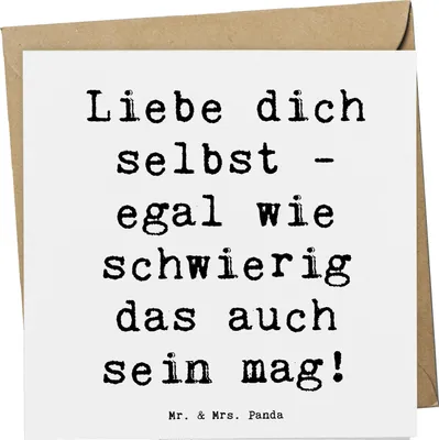 Produktbild von Mr. & Mrs. Panda Glückwunschkarte Spruch Selbstakzeptanz Liebe - Weiß - Geschenk, Klappkarte, Zitat, Selbstliebe, dich selbst, anlasskarte, Schwäche, doppelkarte, Gefühl