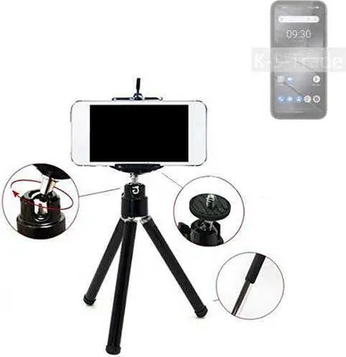 Produktbild von K-S-Trade Smartphone Stativ Dreibein kompatibel mit Gigaset GX6  Tripod aus Aluminium Klemmstativ Stativ Adapter für Mobiltelefone schwarz 1x
