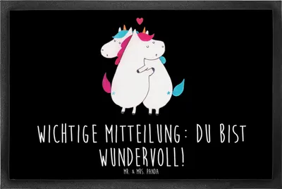 Produktbild von Mr. & Mrs. Panda Schmutzmatte Einhorn Mitteilung 60 x 90 cm - Schwarz - Geschenk, Fussmatte, Einhörner, Schmutzfangmatte, Unicorn, fußmatte, Spruch, Bodenvorleger, Liebe