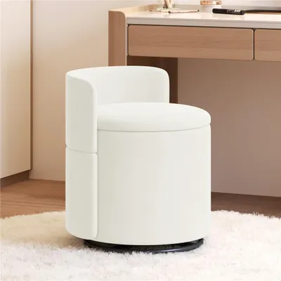Produktbild von Yaheetech Drehbarer Sitzhocker mit Stauraum 40 L, gepolsterter Schminkhocker, Hocker für Schminktisch, aus Samtbezug, bis 136 kg, Weiß