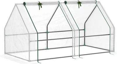 Image de Outsunny Mini Serre de Jardin mini serre tunnel 180L x 90l x 90H cm toit pointu Acier PE Haute densité 140 g/m² Anti-UV 2 fenêtres avec Zip enroulables Blanc
