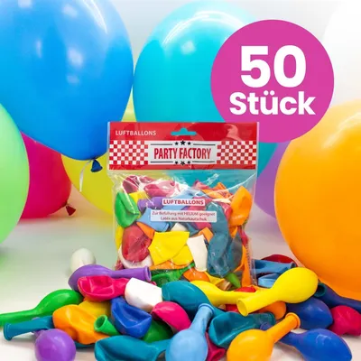 Produktbild von Party Factory 50 Latexballons, Ø 25cm, bunt, mit Luft oder Helium befüllbar, für Geburtstag, Hochzeit, Party, Silvester